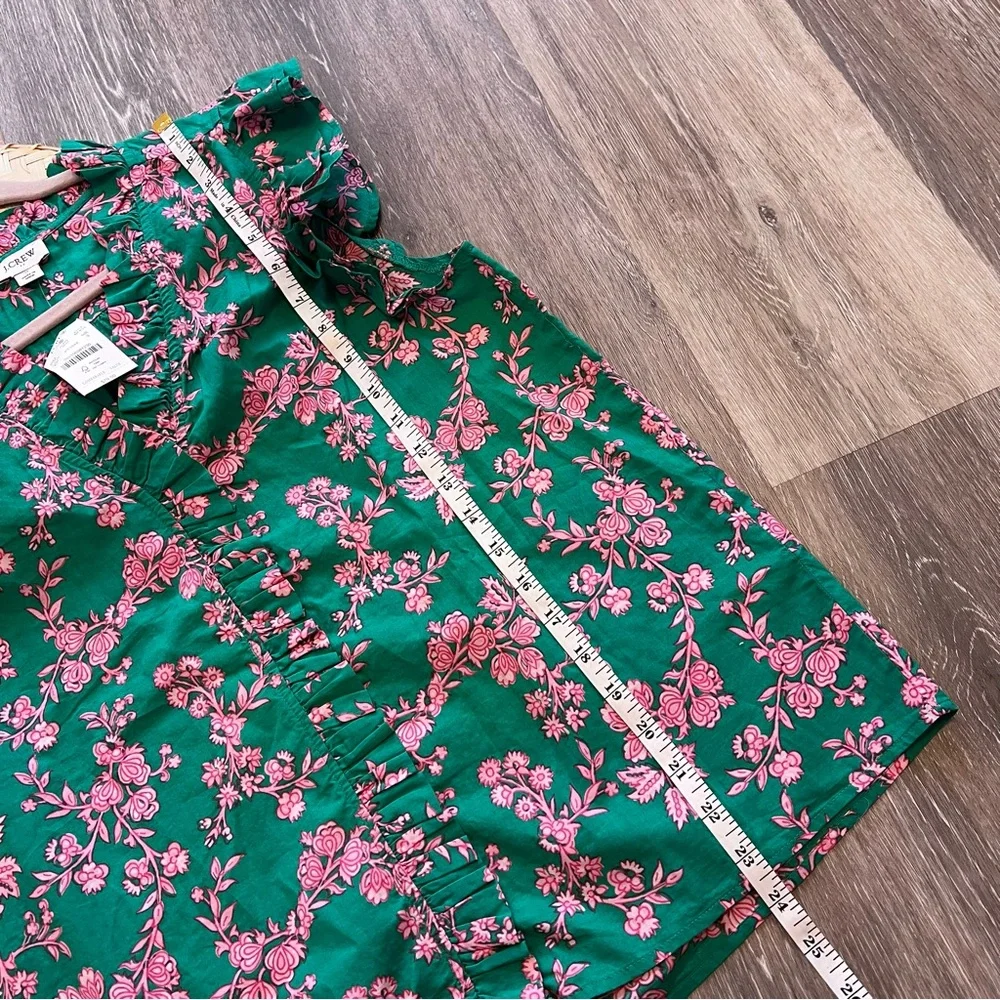 NWT J. Crew ruffle trim sleeveless blouse‎ green and pink floral print button